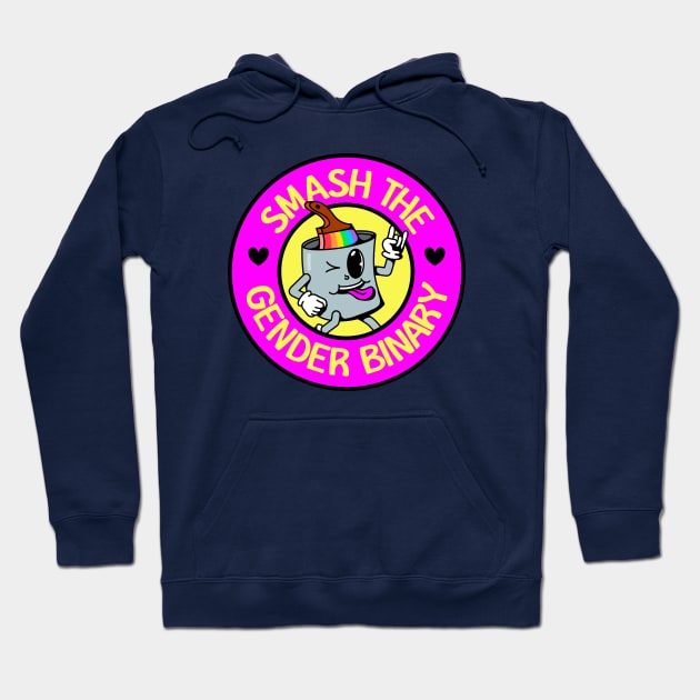 Smash The Gender Binary - Cute Rainbow Cartoon Hoodie by Football from the Left